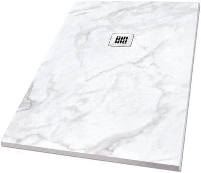 White Marble Effect Shower Tray | Anti-Slip | Anti-Bacterial  | Rectangular Various Sizes