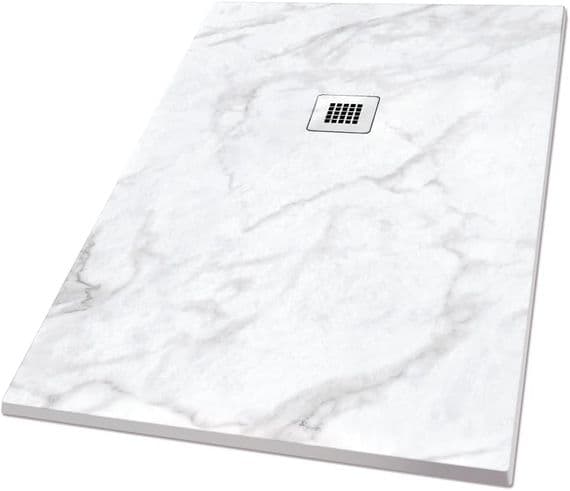 White Marble Effect Shower Tray | Anti-Slip | Anti-Bacterial  | Rectangular Various Sizes