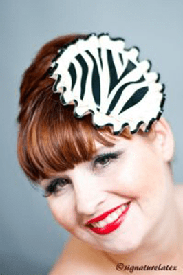 Latex circular fascinator, zerbra pattern with frill