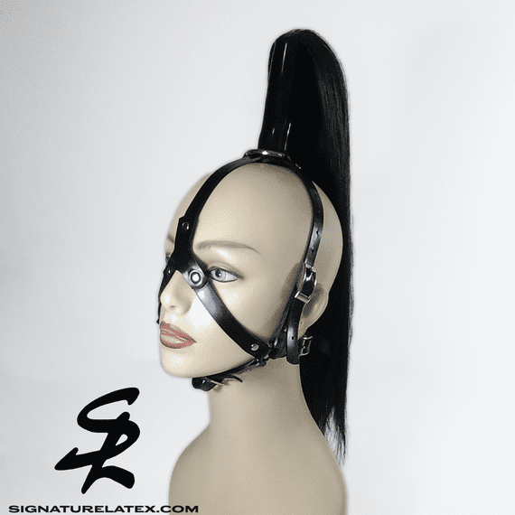 Latex  Head Harness with removable black ponytail