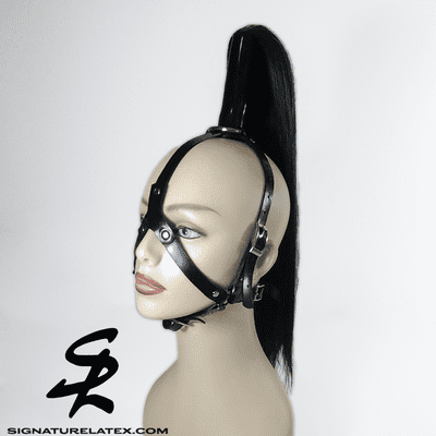 Latex  Head Harness with removable black ponytail (E)