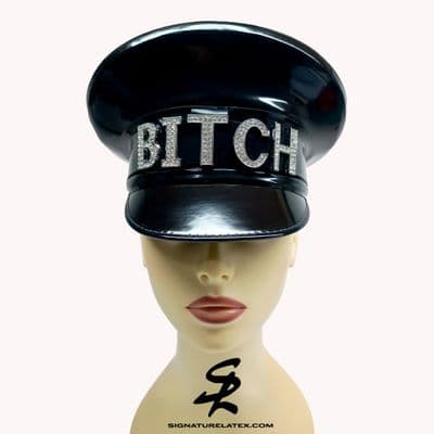 Latex military hat with  diamante wording (E)