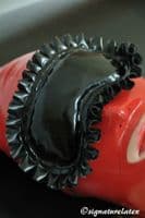 Latex padded blindfold with frill and 3 bar slide adjustment