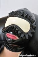 Latex padded blindfold with frill and 3 bar slide adjustment