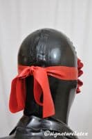 Latex padded blindfold with frill and latex tie back