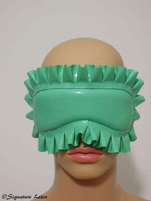 Latex padded blindfold with frill and latex tie back