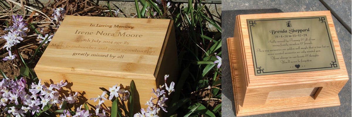 Unique ashes caskets which can be personalised with beautiful messages.