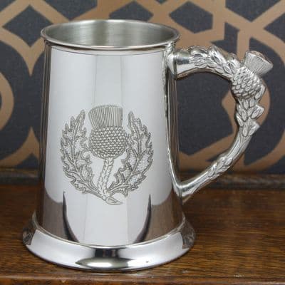 1 Pint Scottish Themed Polished Pewter Tankard