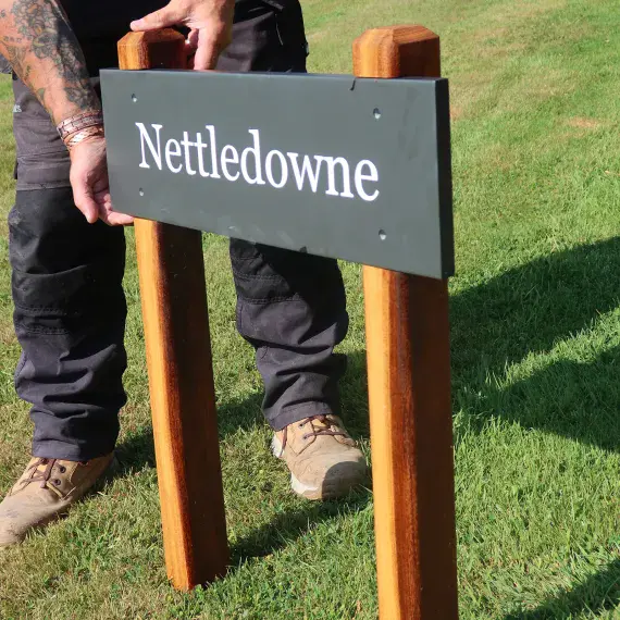 Inlaid Slate & Iroko Post Entrance Signs  | The Sign Maker Shop