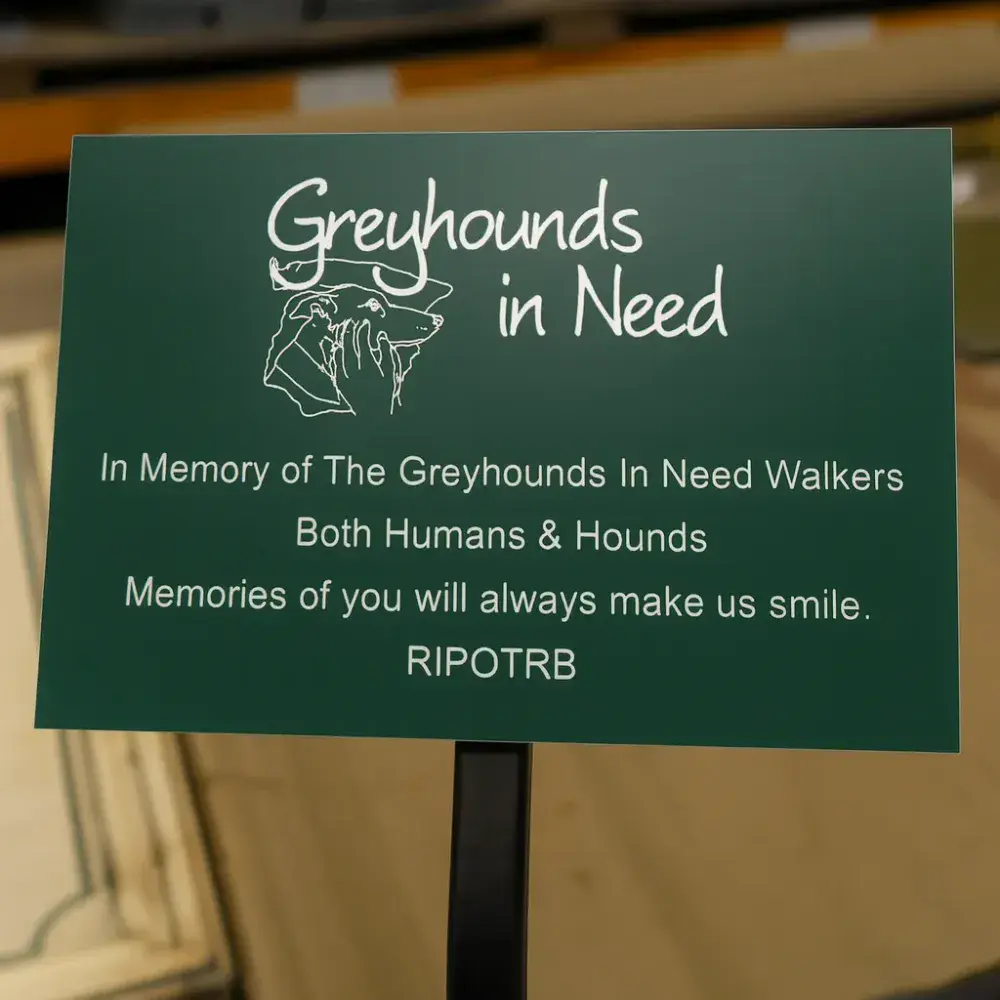 Acrylic Plaque with Wrought Iron Tree Stake with Flat Plate