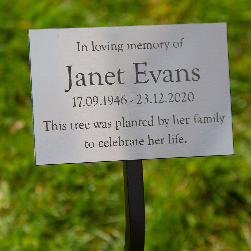 Acrylic Plaque with Wrought Iron Tree Stake with Flat Plate