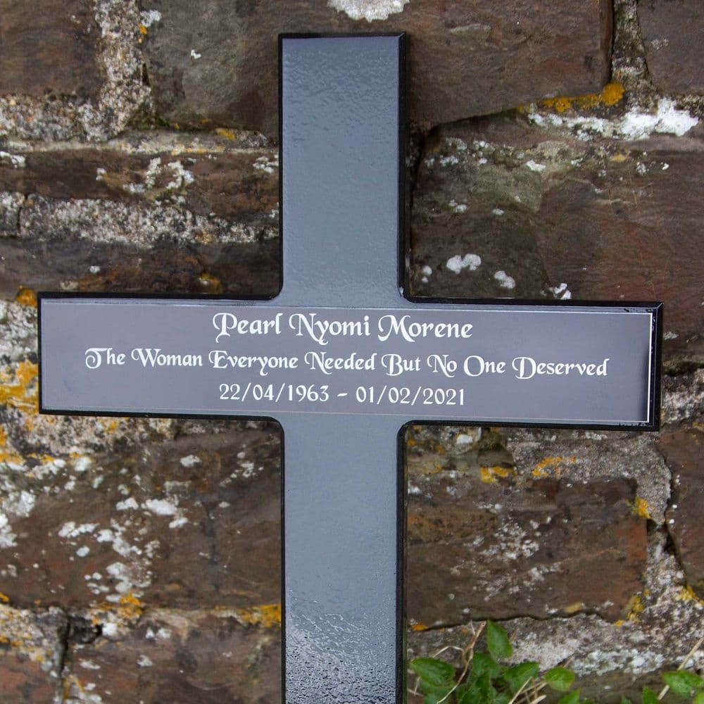 Black Painted Hardwood Cross With Black Aluminium Plaque