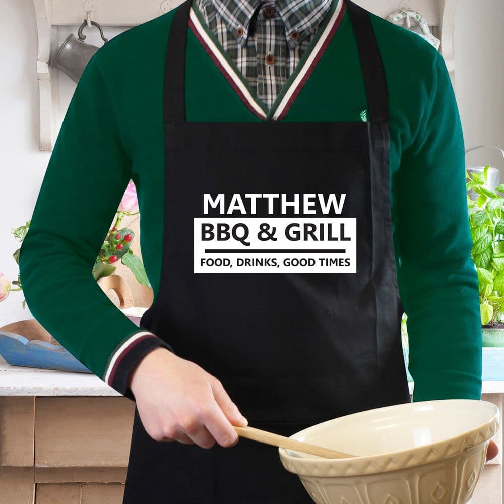 Black Personalised BBQ Apron
