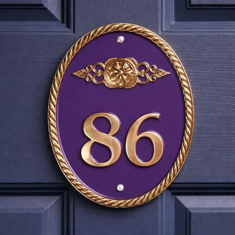 Cast Brass Rope Edge Oval Number Sign - B9