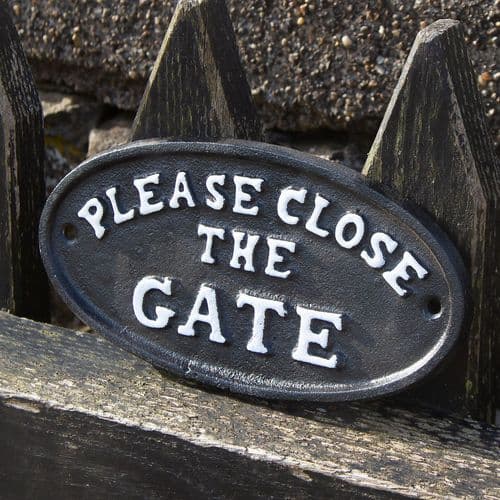 Smart Cast Iron 'Please Close The Gate' Sign | The Sign Maker Shop