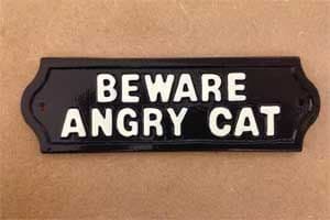 Cast Metal Plaque - BEWARE ANGRY CAT