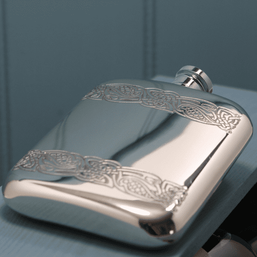 Celtic Bands Polished Pewter Hip Flask