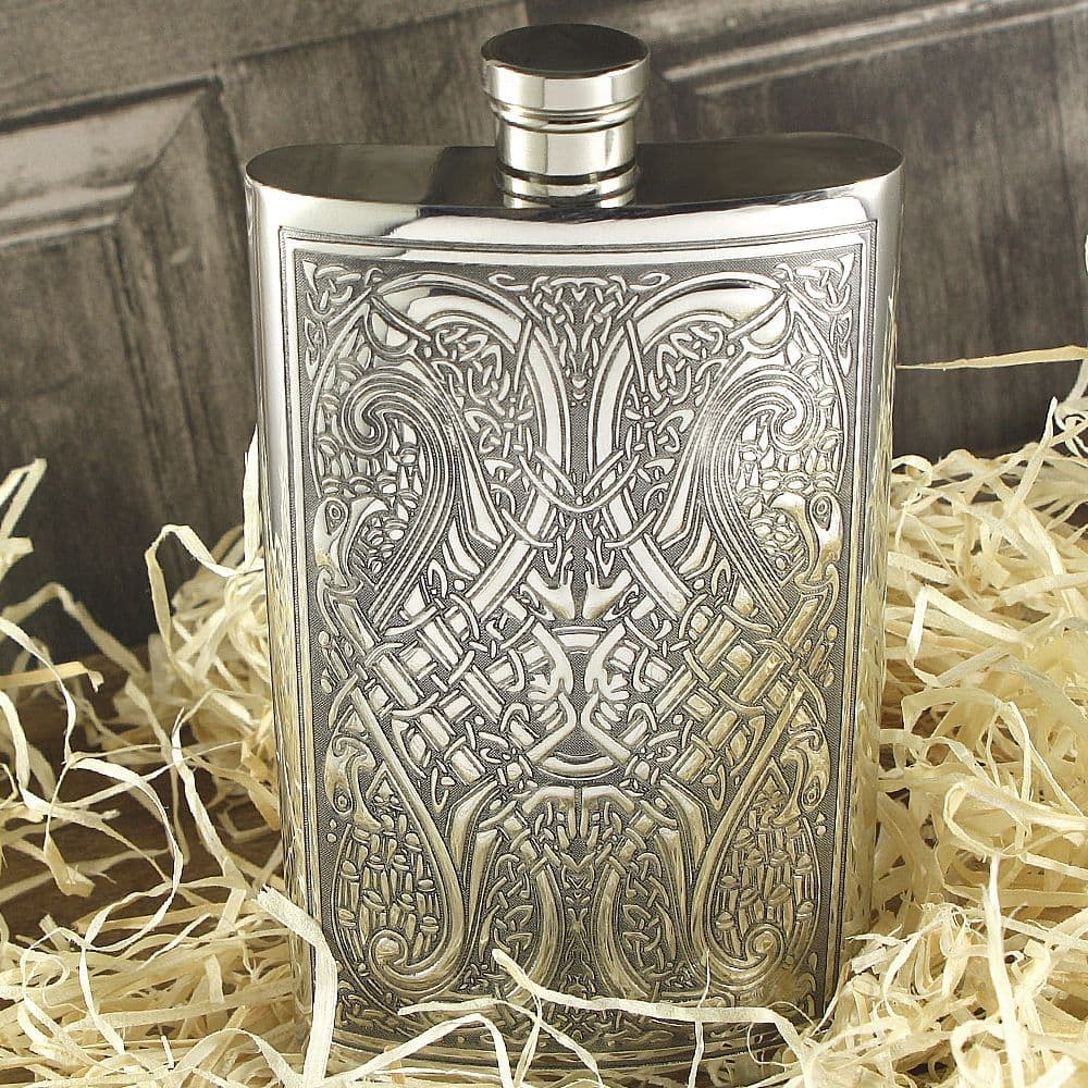 Celtic Knot Polished Pewter Hip Flask in 3 Sizes