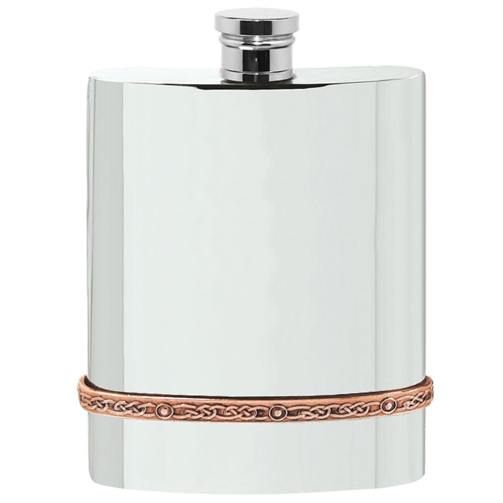 Celtic Rose Band Polished Pewter Hip Flask