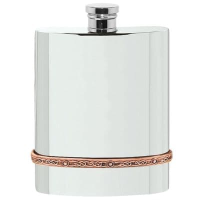 Celtic Rose Band Polished Pewter Hip Flask