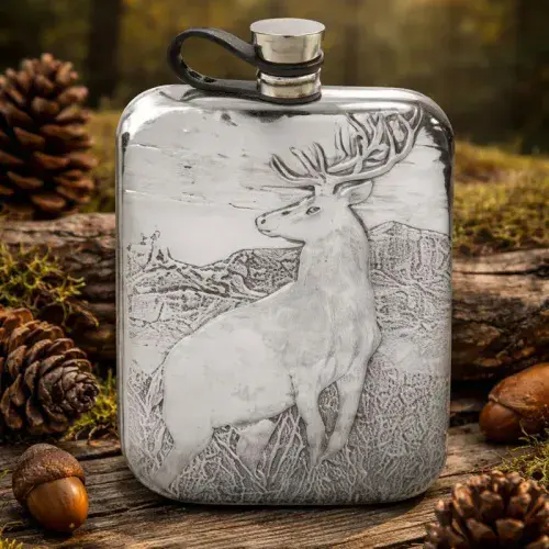 Hand Crafted Stag Pewter Hip Flask - 6oz | The Sign Maker Shop