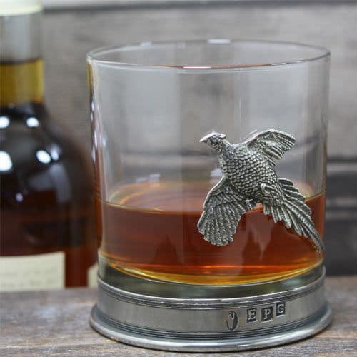 Engraved Glass Tumbler - Pewter Pheasant