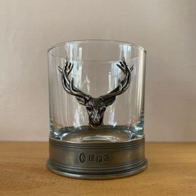 Engraved Whisky Glass  - Pewter Stag