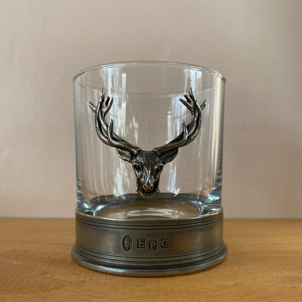 Engraved Whisky Glass - Pewter Stag