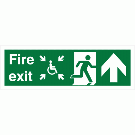 Fire Exit Sign - 4831 - Arrow Up, Including Disabled Persons