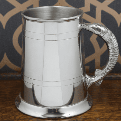 Fish Handle Polished Pewter Tankard