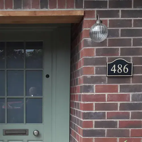 Hand Painted Arch Top Cast House Number STHN5 - Inset Border - 145mm x 130mm