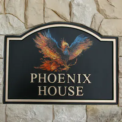Hand Painted Arch Top Cast Sign STSR3 - 2 lines of Straight Text with Motif and Inset Border