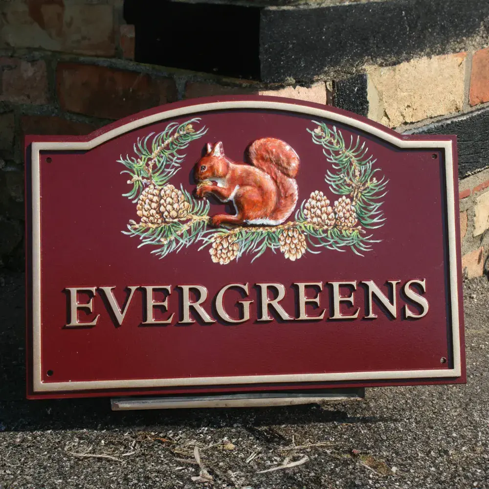 Hand Painted Arch Top Cast Sign STSR4 - 1 Line of Straight Text with Motif & Inset Border