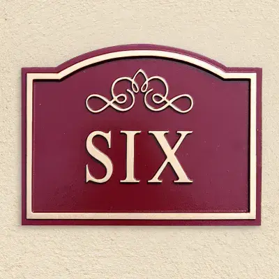 Hand Painted Arch Top Cast Sign STSR5 - 1 Line of Straight Text with inset Border & Scroll