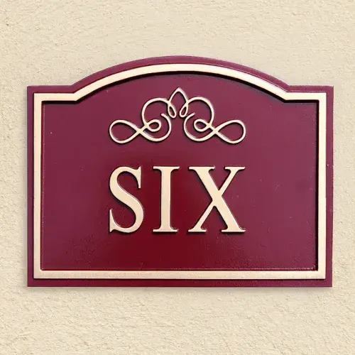 Hand Painted Arch Top Cast Sign STSR5 - 1 Line of Straight Text with inset Border & Scroll