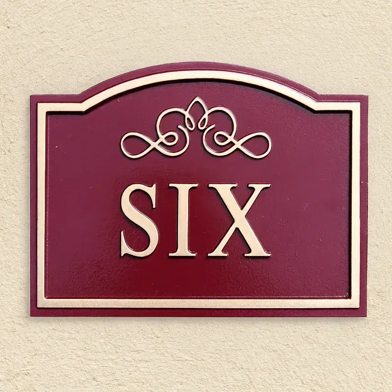 Hand Painted Arch Top Cast Sign STSR5 - 1 Line of Straight Text with inset Border & Scroll