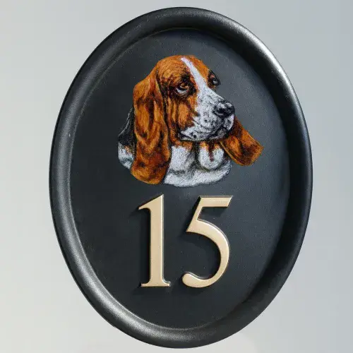 Hand Painted Cast Oval Pet Portrait House Number STX1 - Max 3 Numbers/Letters
