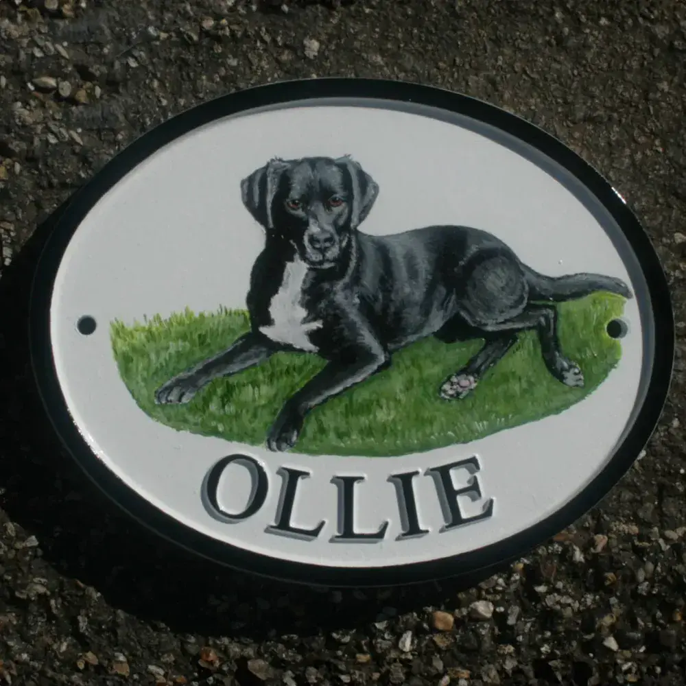 Hand Painted Cast Oval Pet Portrait Sign STX2 - 12 letters Max & Landscape Only