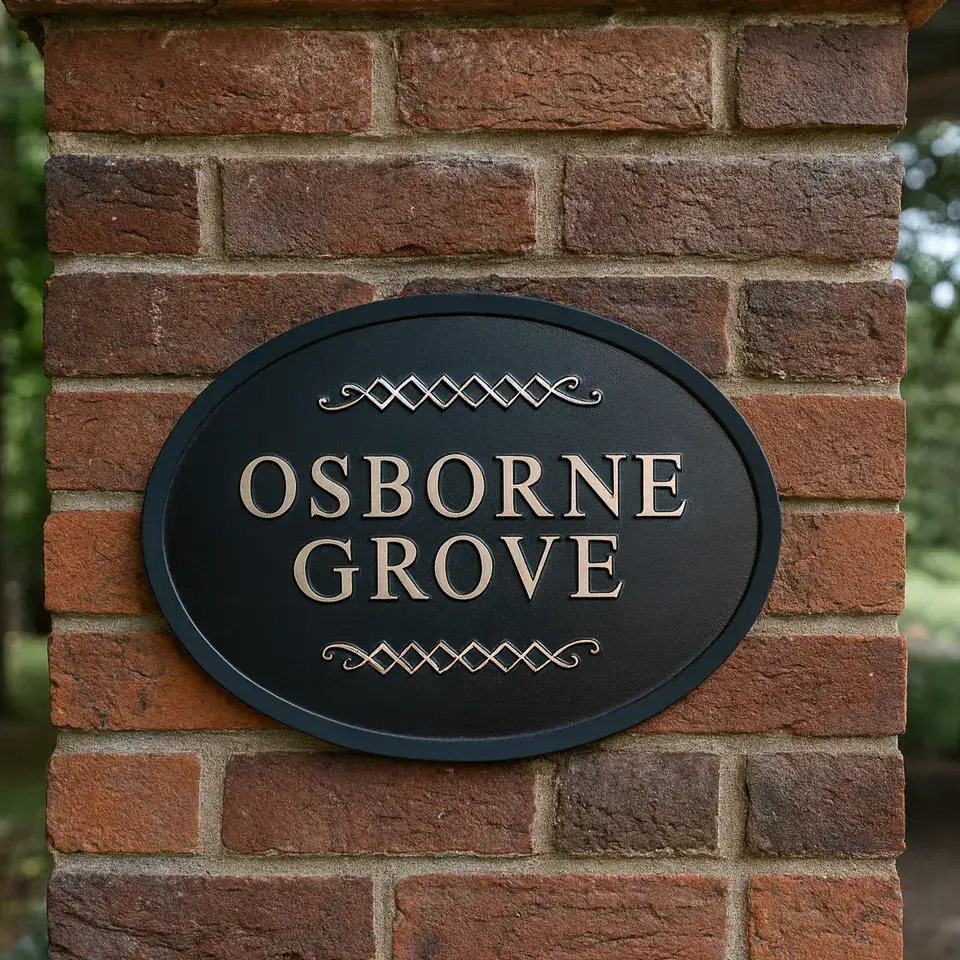 Hand Painted Cast Oval Sign with 2 Scrolls STO3 - 1 or 2 lines of straight text