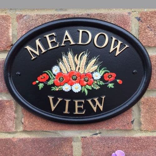 Hand Painted Cast Oval House Sign with Motif | The Sign Maker Shop