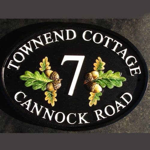 Hand Painted Cast Oval Sign with Split Motif STO2 - Number and 1 or 2 lines of Curved Text