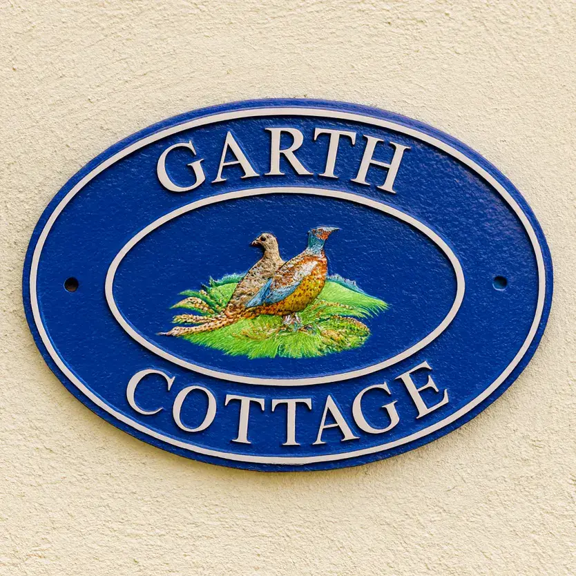 Hand Painted Cast Oval with Motif and Double Border STO8 - 1 or 2 Lines of Curved Text