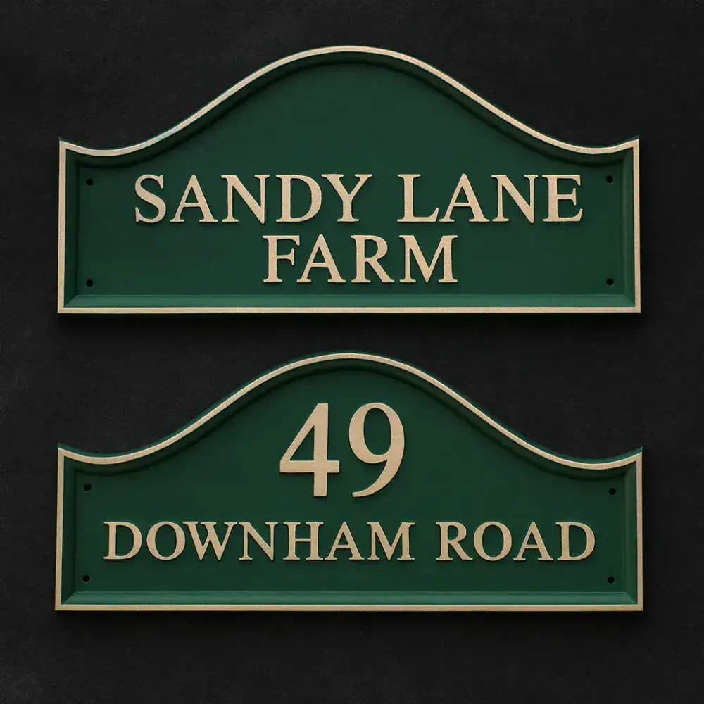 Hand painted Domed Rectangular Cast Sign STDR1 - 1 Line of Straight text and Number