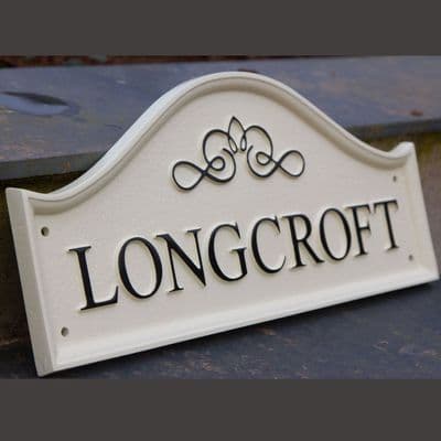 Hand Painted Domed Rectangular Cast Sign STDR2 - 1 Line of Straight Text with Scroll
