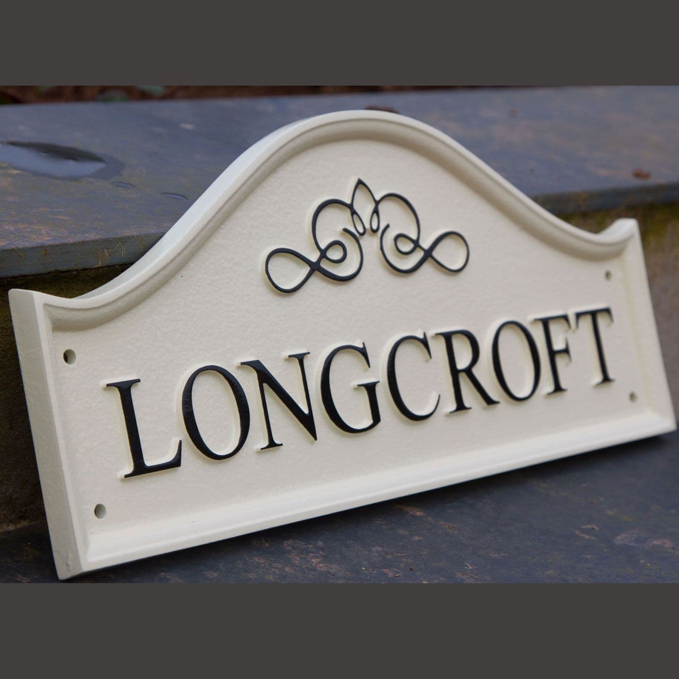 Hand Painted Domed Cast Sign with Scroll | The Sign Maker Shop