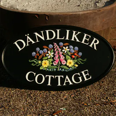 Hand Painted Large Cast Oval Sign with Motif STO6 - 1 or 2 Lines of Curved Text