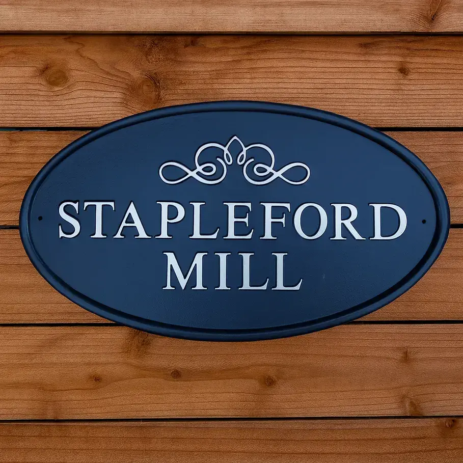 Hand Painted Large Cast Oval Sign with Optional Scroll STO7 - 1 or 2 Lines of Straight Text