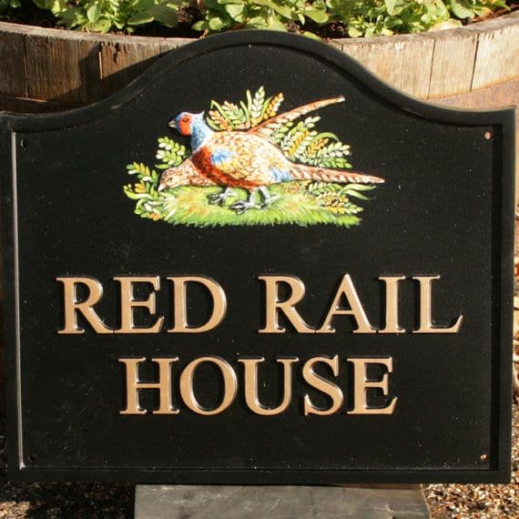 Hand Painted Large Domed Rectangular Cast Sign STDR4 - Up to 3 Lines of Straight text with Motif