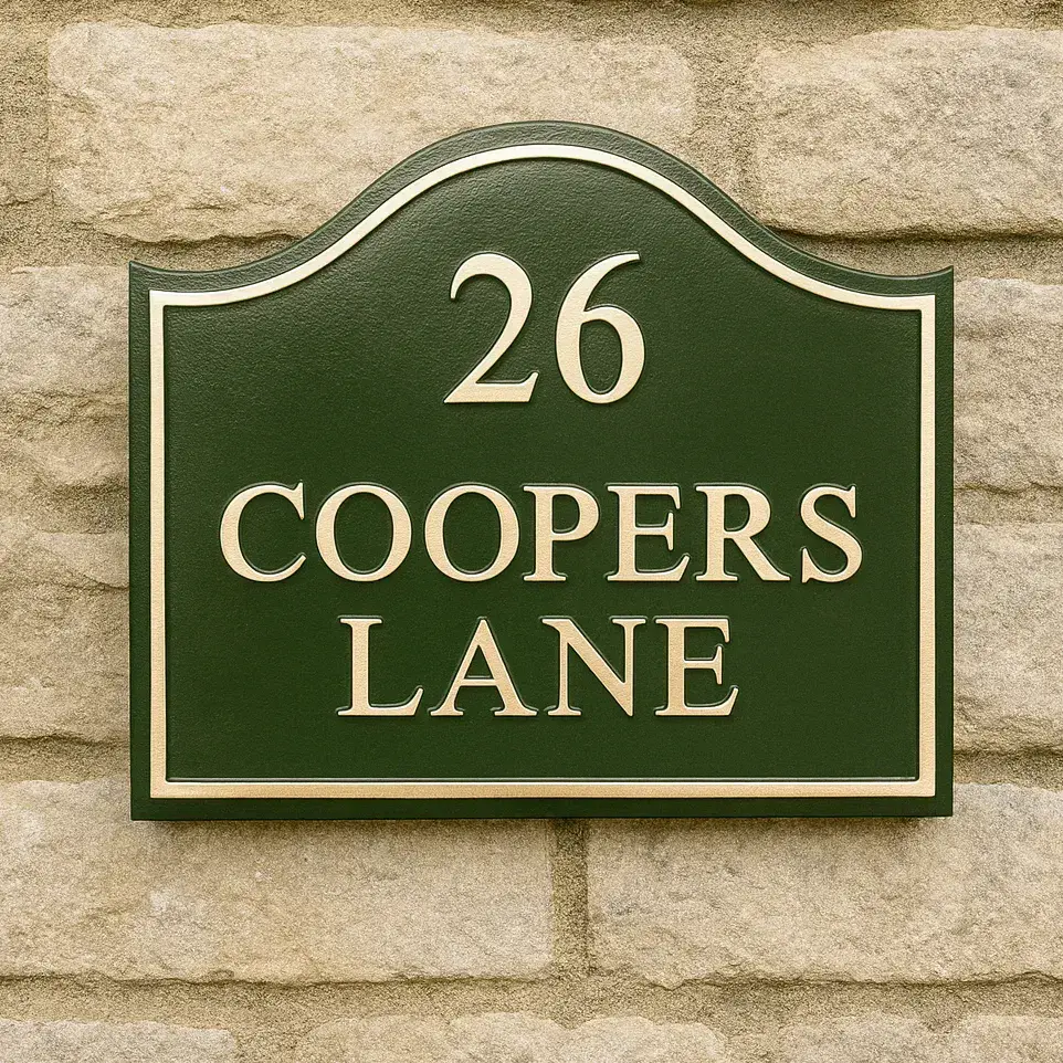 Hand Painted Large Domed Rectangular Cast Sign STDR5 - Up to 3 lines and number