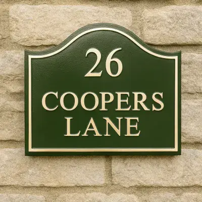 Hand Painted Large Domed Rectangular Cast Sign STDR5 - Up to 3 lines and number